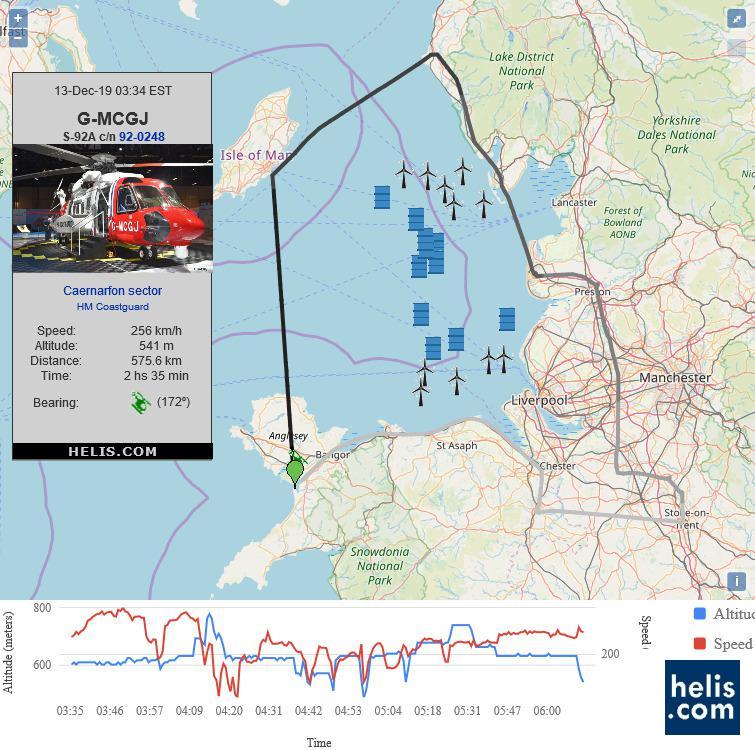 Sikorsky S-92A GMCGJ flight track ads-b