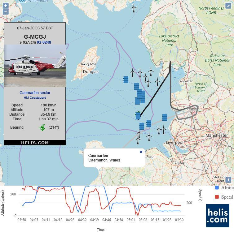 Sikorsky S-92A GMCGJ flight track ads-b