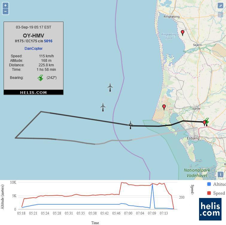 Airbus Helicopters H175 NHD605 flight track ads-b