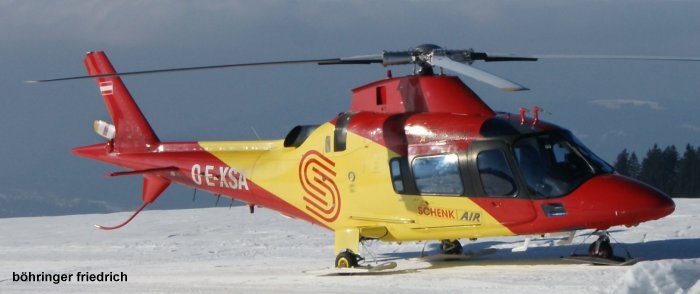 Detailed history and photos of helicopter Agusta A109E Power Serial 11100 Register G-SHLE I-AWCT OO-DIX G-CHVA OE-XSA used by Irish Community Rapid Response ICRR ,Sloane Helicopters ,Milestone Aviation ,AgustaWestland Belgium ,Elilombarda ,Schenk Air Track service timeline and current status.