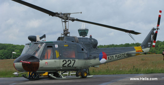 Helicopter Agusta AB204B Serial 3035 Register 227 PH-UEY used by Marine Luchtvaartdienst (Royal Netherlands Navy). Built 1963. Aircraft history and location