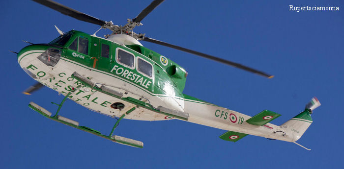 Helicopter Agusta AB412 Serial 25572 Register I-CFSX used by Vigili del Fuoco (Italian Firefighters) ,Corpo Forestale dello Stato (State Forestry Department). Built 1990. Aircraft history and location