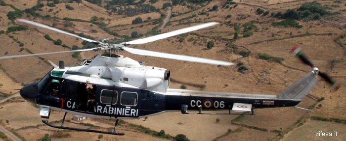 Detailed history and photos of helicopter Agusta AB412 Serial 25531 Register MM81193 used by Carabinieri (Italian Gendarmerie) Track service timeline and current status.