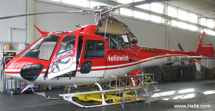 Helicopter Eurocopter AS350B2 Ecureuil Serial 2825 Register G-SDII HB-ZKY G-PROB G-PROD used by Swiss Helicopter AG ,Heliswiss International AG HSI ,McAlpine Helicopters. Built 1994 Converted to AS350B2-SD2. Aircraft history and location