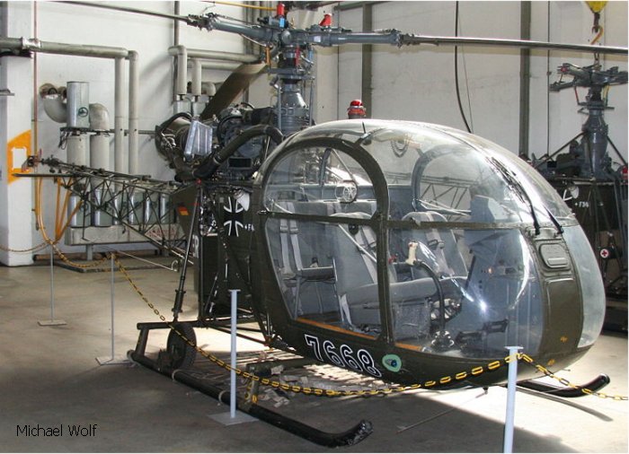 Helicopter Aerospatiale SE3130  Alouette II Serial 1734 Register 76+68 used by Heeresflieger (German Army Aviation). Aircraft history and location