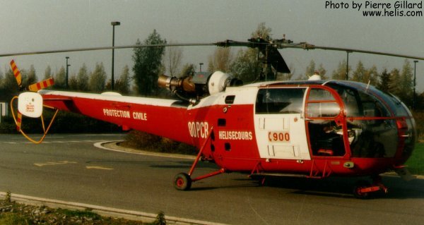 Helicopter Aerospatiale SA319B Alouette III Serial 2151 Register OO-PCB used by Protection Civile (Civil Protection). Aircraft history and location