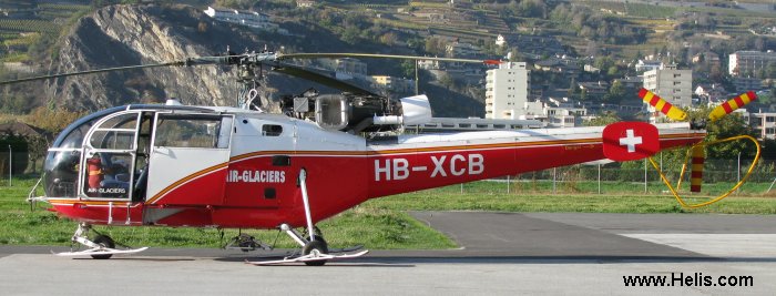 Helicopter Aerospatiale SE3160 / SA316A Alouette III Serial 1259 Register HB-XCB used by Air Glaciers SA. Built 1965. Aircraft history and location