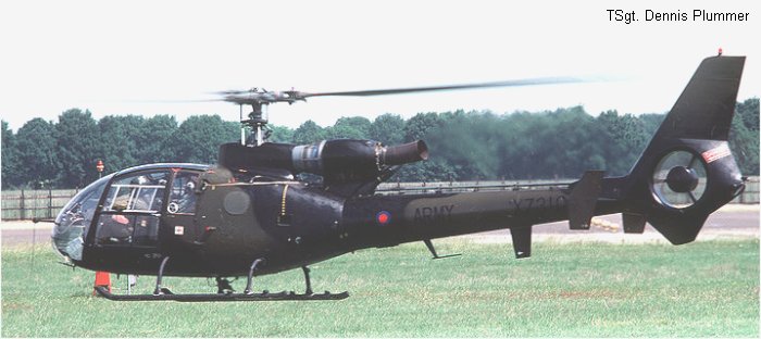 Helicopter Aerospatiale SA341B Gazelle AH.1 Serial 1577 Register XZ310 used by Army Air Corps AAC (British Army). Built 1976. Aircraft history and location