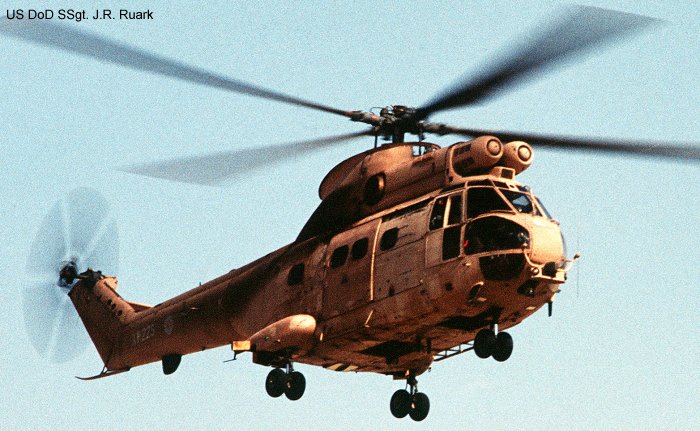 Helicopter Aerospatiale SA330E Puma Serial 1170 Register XW225 used by Royal Air Force RAF. Built 1972. Aircraft history and location