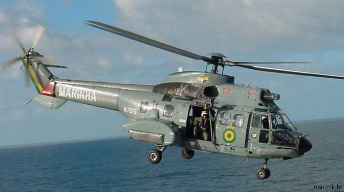 Helicopter Aerospatiale AS332F1 Super Puma Serial 2227 Register N-7075 used by Força Aeronaval da Marinha do Brasil (Brazilian Navy). Aircraft history and location