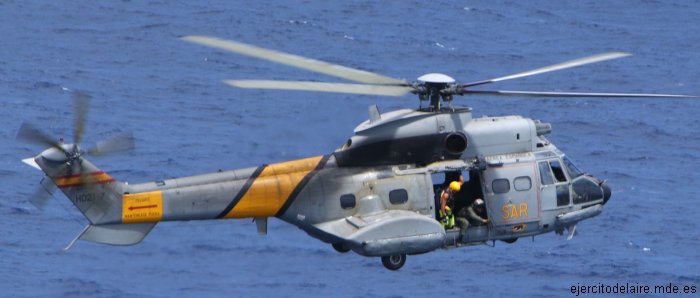 Detailed history and photos of helicopter Aerospatiale AS332B Super Puma Serial 2062 Register HD.21-7 used by Ejercito del Aire y del Espacio EdA (Spanish Air and Space Force) Track service timeline and current status.