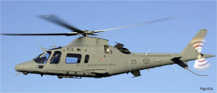 Detailed history and photos of helicopter AgustaWestland A109LUH Serial 13765 Register 15035 used by Försvarsmakten (Swedish Armed Forces) Track service timeline and current status.