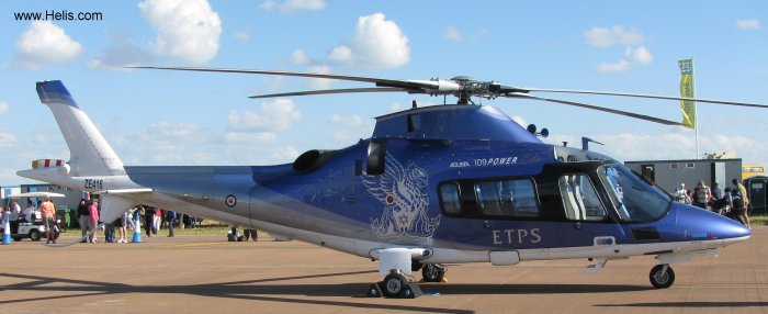 Helicopter AgustaWestland AW109E Power Serial 11173 Register ZE416 G-ESLH used by Ministry of Defence (MoD) ETPS ,QinetiQ. Built 2003. Aircraft history and location