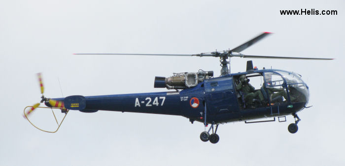 Helicopter Aerospatiale SE3160 / SA316A Alouette III Serial 1247 Register A-247 used by Forzi Armati ta' Malta (Armed Forces of Malta) ,Koninklijke Luchtmacht RNLAF (Royal Netherlands Air Force). Built 1964. Aircraft history and location