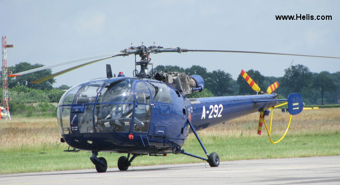 Helicopter Aerospatiale SE3160 / SA316A Alouette III Serial 1292 Register A-292 used by Forzi Armati ta' Malta (Armed Forces of Malta) ,Koninklijke Luchtmacht RNLAF (Royal Netherlands Air Force). Built 1965 Converted to SA316B Alouette III. Aircraft history and location