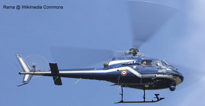 Helicopter Aerospatiale AS350B Ecureuil Serial 2118 Register F-MJCV used by Gendarmerie Nationale (French National Gendarmerie). Built 1988. Aircraft history and location