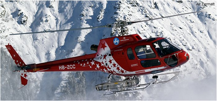 Helicopter Aerospatiale AS350B1 Ecureuil Serial 2107 Register ZK-ICD HB-ZCC I-RECL OE-OXC used by Air Zermatt AG ,ÖAMTC (Austrian air rescue). Built 1988. Aircraft history and location