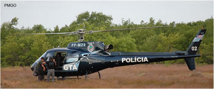 Helicopter Eurocopter HB350B2 Esquilo Serial 3203 Register PP-MZR used by Policia Militar do Brasil (Brazilian Military Police) ,Helibras. Built 1999. Aircraft history and location
