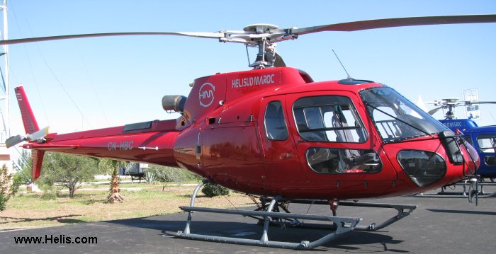 Helicopter Eurocopter AS350B3 Ecureuil Serial 4693 Register CN-HBC F-GVLP F-WJXH used by Heliconia ,Helisud Maroc (helicopter south Morocco) ,Eurocopter France. Aircraft history and location