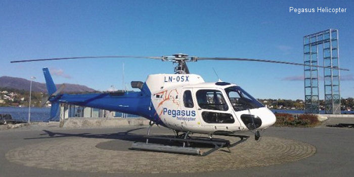 Detailed history and photos of helicopter Eurocopter AS350B3e Ecureuil Serial 7389 Register LN-OSX used by Pegasus Helicopter Track service timeline and current status.
