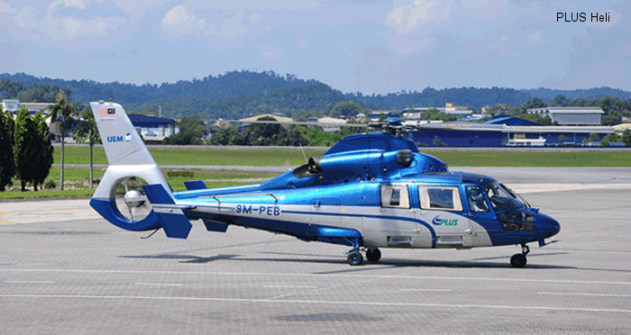 Detailed history and photos of helicopter Eurocopter AS365N3 Dauphin 2 Serial 6676 Register 9M-PEB F-OISA used by PLUS Helicopter Services Sdn Bhd (PLUS Heli) Track service timeline and current status.