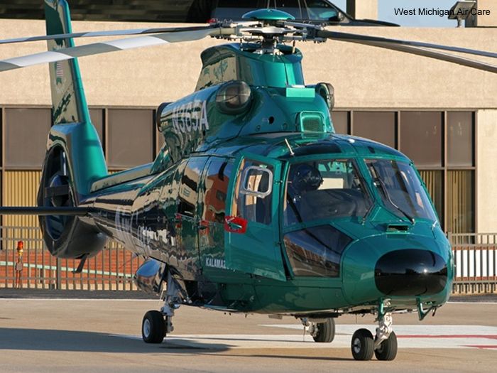 Detailed history and photos of helicopter Aerospatiale SA365N2 Dauphin 2 Serial 6379 Register N365A N365LH used by WMAC (West Michigan Air Care) Track service timeline and current status.