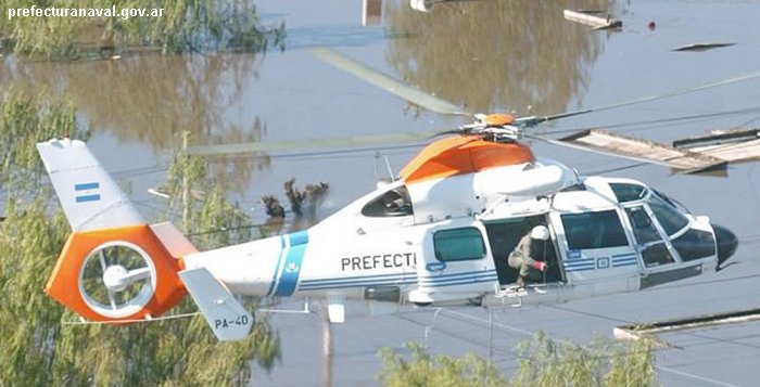 Detailed history and photos of helicopter Eurocopter AS365N2 Dauphin 2 Serial 6483 Register PA-40 used by Prefectura Naval Argentina PNA (Argentine Coast Guard) Track service timeline and current status.
