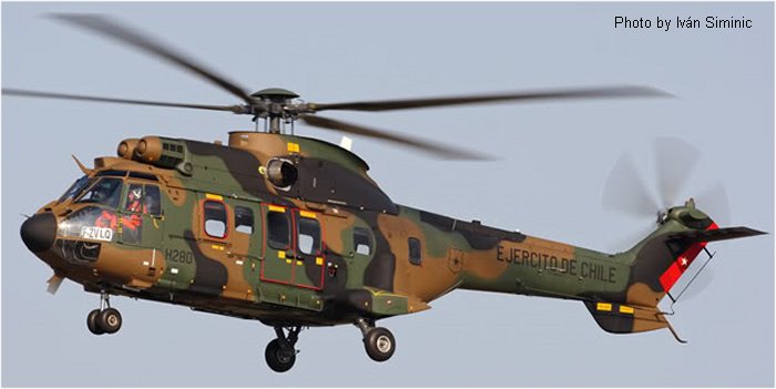 Helicopter Eurocopter AS532AL Cougar Serial 2682 Register H280 used by Ejercito de Chile (Chilean Army). Aircraft history and location