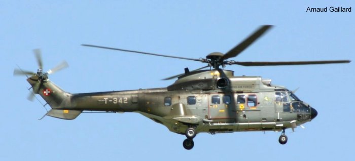 Helicopter Eurocopter AS532UL Cougar Serial 2560 Register T-342 used by Schweizer Luftwaffe (Swiss Air Force). Aircraft history and location
