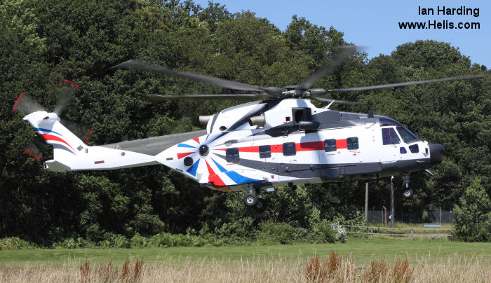 Helicopter AgustaWestland EH101 Mk.512 Serial 50160 Register M-511 ZK001 used by Flyvevåbnet (Royal Danish Air Force) Royal Air Force Fleet Air Arm (Royal Navy) AgustaWestland UK. Built 2006. Aircraft history