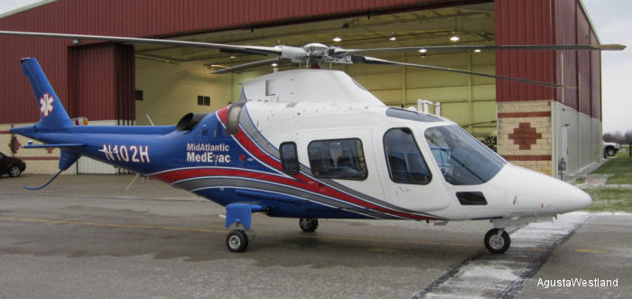 Helicopter AgustaWestland AW109E Power Serial 11781 Register CC-DBA N102H N205YS used by Aerocardal ,LifeFlight of Maine ,AgustaWestland Philadelphia (AgustaWestland USA) ,KMF (Keystone Med-Flight). Built 2009. Aircraft history and location