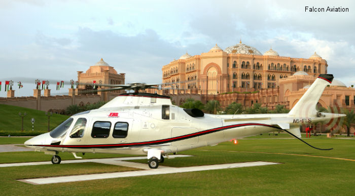 Helicopter AgustaWestland AW109S Grand Serial 22023 Register A6-FLS used by Falcon Aviation Services. Built 2006. Aircraft history