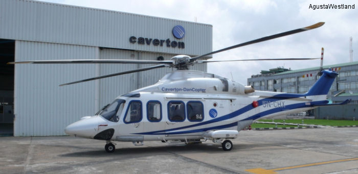 Helicopter AgustaWestland AW139 Serial 31394 Register 5N-CHX used by Caverton. Built 2012. Aircraft history and location