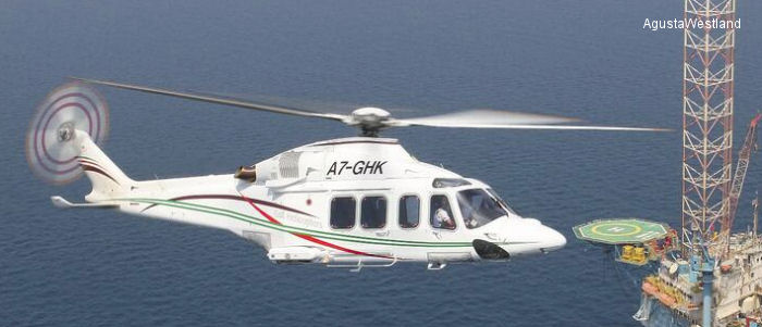 Helicopter AgustaWestland AW139 Serial 41248 Register ZT-RYF A7-GHK N460SM used by Starlite Helicopters ,Gulf Helicopters ,AgustaWestland Philadelphia (AgustaWestland USA). Built 2010. Aircraft history and location