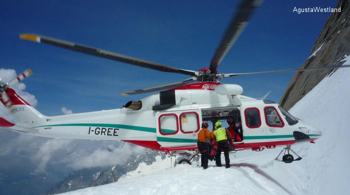 Helicopter Agusta AB139 Serial 31054 Register I-GREE used by Soccorso Alpino CNSAS (Italian Mountain Rescue Service) ,Airgreen. Aircraft history and location