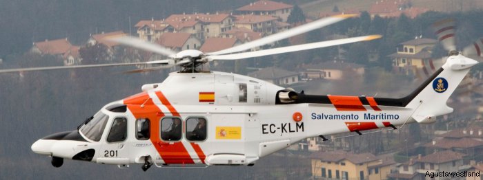 Helicopter AgustaWestland AW139 Serial 31201 Register EC-KLM used by Salvamento Maritimo SASEMAR (Maritime Safety Agency). Built 2007. Aircraft history and location