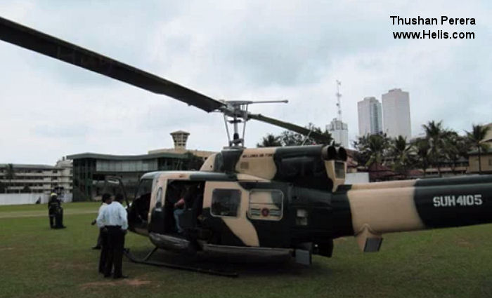 Detailed history and photos of helicopter Bell 212 Serial 31198 Register SUH-4105 CH566 CH535 used by Sri Lanka Air Force Track service timeline and current status.