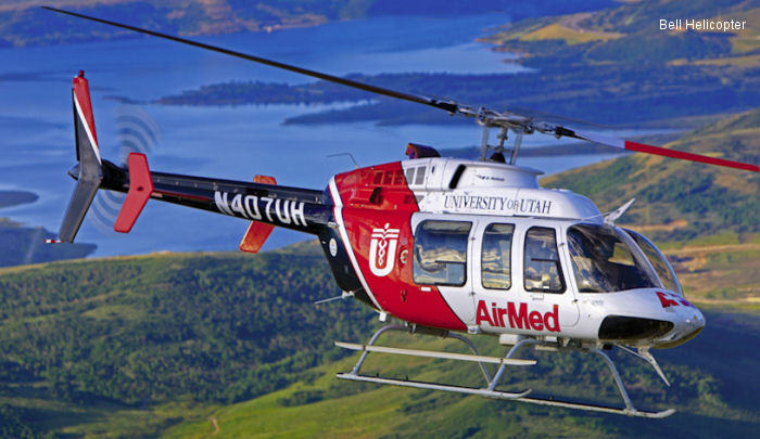 Helicopter Bell 407 Serial 53345 Register N407UH used by AirMed (University of Utah). Built 1999. Aircraft history and location