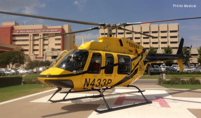 Helicopter Bell 407 Serial 53861 Register N433P used by PHI Air Medical. Built 2008. Aircraft history and location