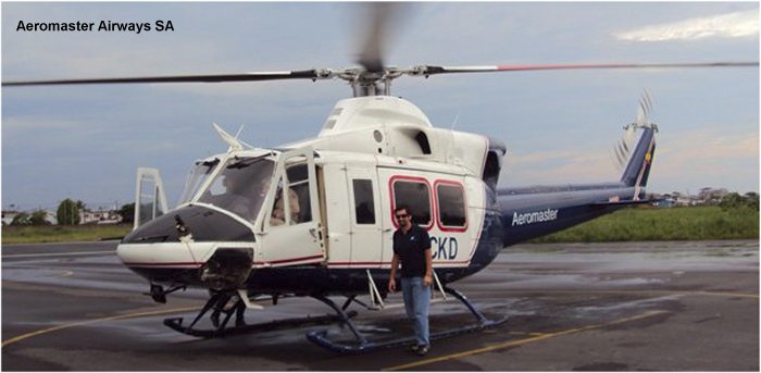 Detailed history and photos of helicopter Bell 412 Serial 33060 Register HC-CKD N401MA used by Aeromaster ,Mercy Air Track service timeline and current status.