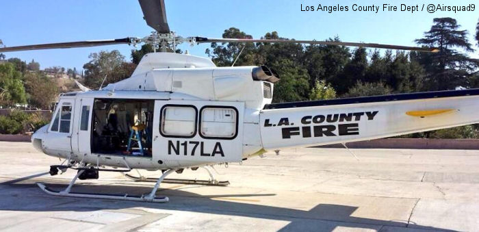 Helicopter Bell 412HP Serial 36044 Register N17LA used by LACoFD (Los Angeles County Fire Department). Built 1992. Aircraft history and location