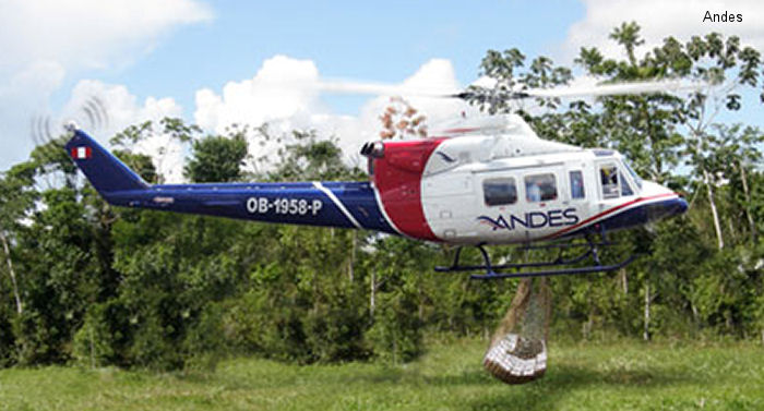 Helicopter Bell 412HP Serial 36065 Register CC-AOH OB-1958-P VT-AZL C-FDDI XA-TTL D-HHZZ OE-XNN used by Calquin ,Servicios Aereos De Los Andes ,Global Vectra Helicorp GVHL ,Eagle Copters Ltd ,Eagle Copters ,HDM Flugservice. Built 1993. Aircraft history and location