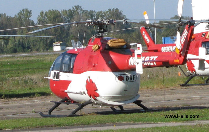 Helicopter MBB Bo105CBS-4 Serial S-854 Register N65DA D-HFHL used by DRF Luftrettung DRF Christoph 46 (DRF). Built 1991. Aircraft history and location