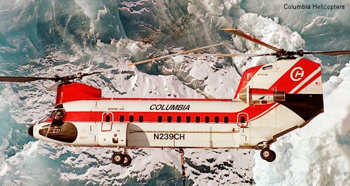 Helicopter Boeing-Vertol 234LR Serial MJ-006 Register C-FHFJ C-GHFP G-BISP N239CH P2-CHK used by Helifor British Airways Helicopters Columbia Helicopters CHI Papua New Guinea. Built 1981. Aircraft history and location