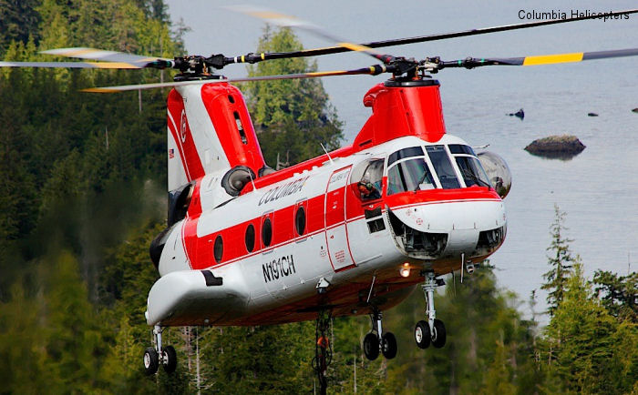 Detailed history and photos of helicopter Boeing-Vertol CH-46A Sea Knight Serial 2003 Register P2-CHD N191CH 150267 used by CHI Papua New Guinea ,Columbia Helicopters ColHeli ,US Marine Corps USMC Track service timeline and current status.