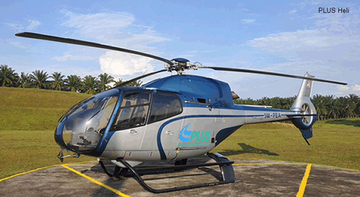 Helicopter Eurocopter EC120B Serial 1275 Register 9M-PEA F-OHVV used by PLUS Helicopter Services Sdn Bhd (PLUS Heli). Built 2001. Aircraft history and location
