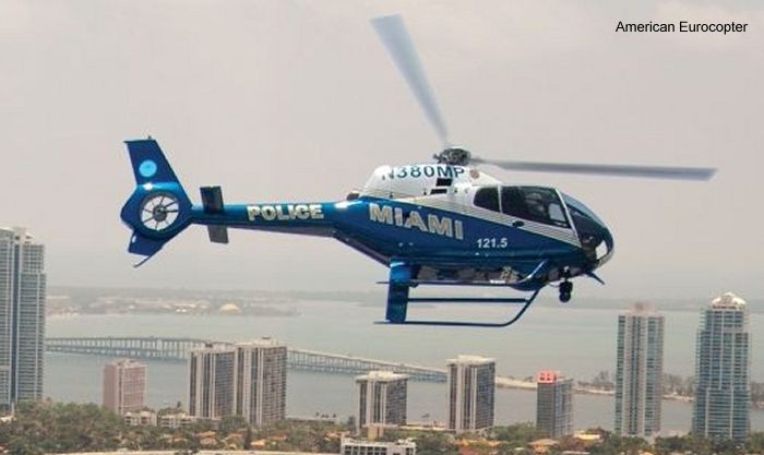 Helicopter Eurocopter EC120B Serial 1406 Register ZT-RTC N380MP used by MPD (Miami Police Department). Built 2005. Aircraft history and location