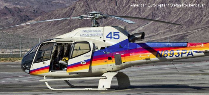 Helicopter Eurocopter EC130B4 Serial 4679 Register N893PA used by Papillon Grand Canyon. Aircraft history and location