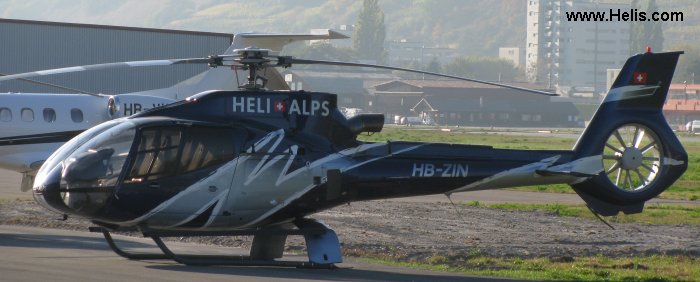 Helicopter Eurocopter EC130B4 Serial 3648 Register HB-ZIN used by Heli-Alps SA. Built 2002. Aircraft history and location