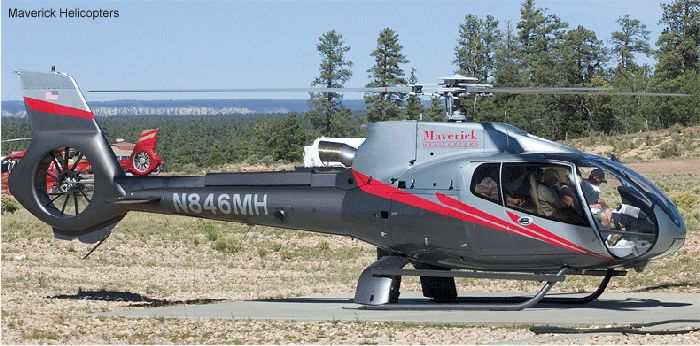 Helicopter Eurocopter EC130B4 Serial 4248 Register N846MH used by Maverick Helicopters. Aircraft history and location